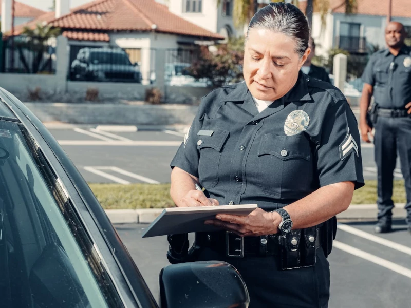 woman police car inspection